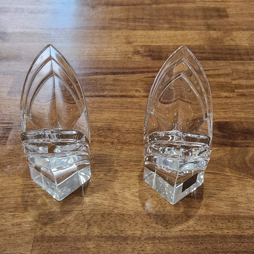 Mikasa Crystal Art Deco Candle Holder Pair